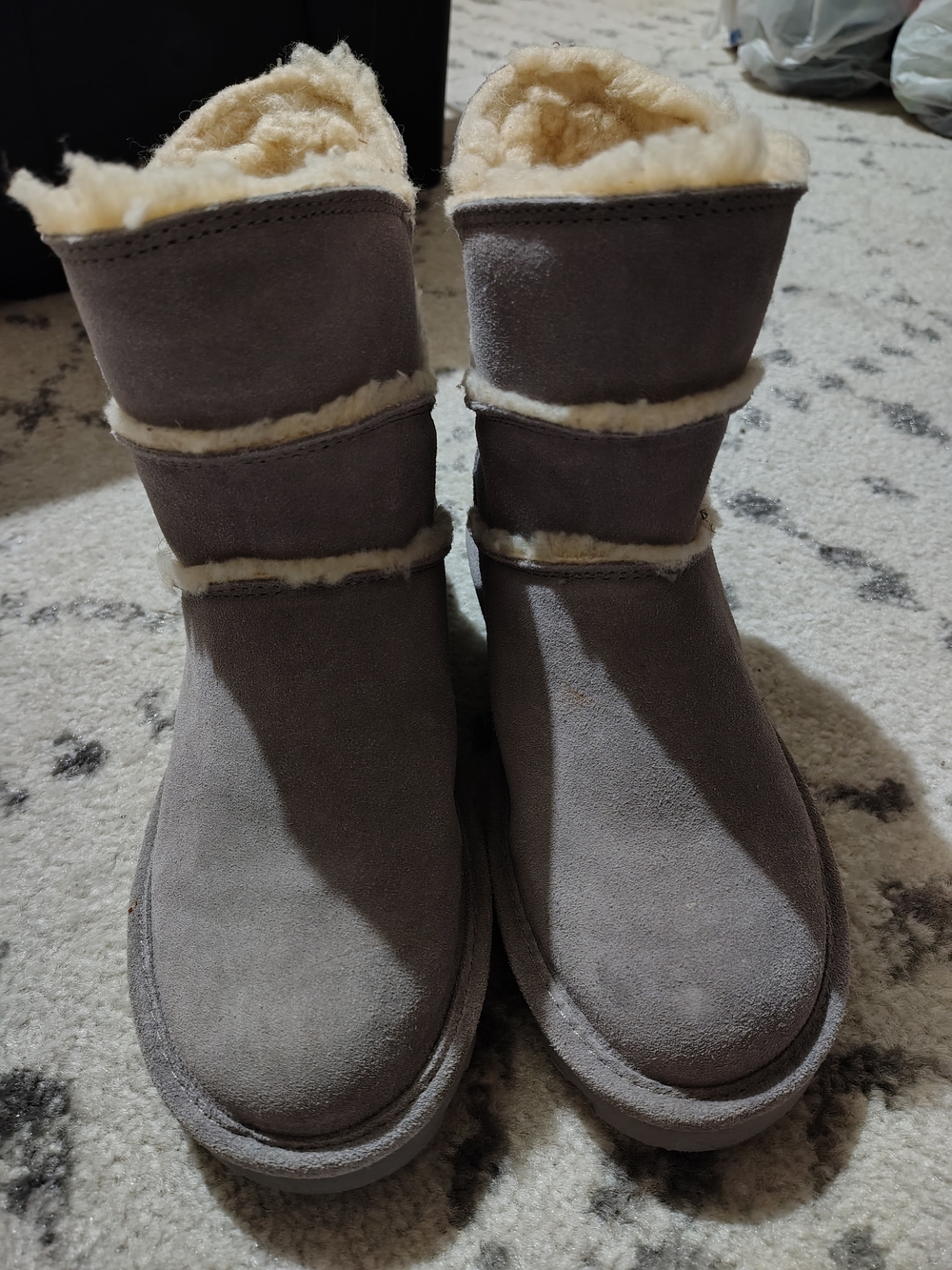 Women's Bear Paw Gray Faux-Suede Shearling Lined Winter Boots